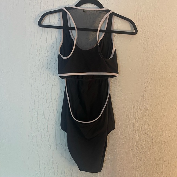 MARIIA Black and Lilac Tank Leotard with Mesh Cut Out - Picture 4 of 6